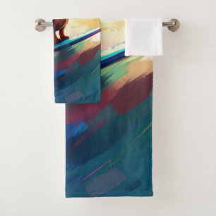 Dachshund Beach Surfing Painting Bath Towel Set