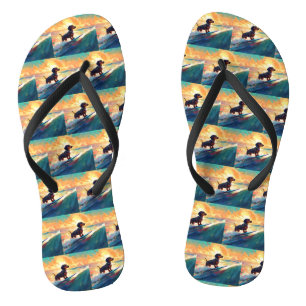 Dachshund Beach Surfing Painting Flip Flops