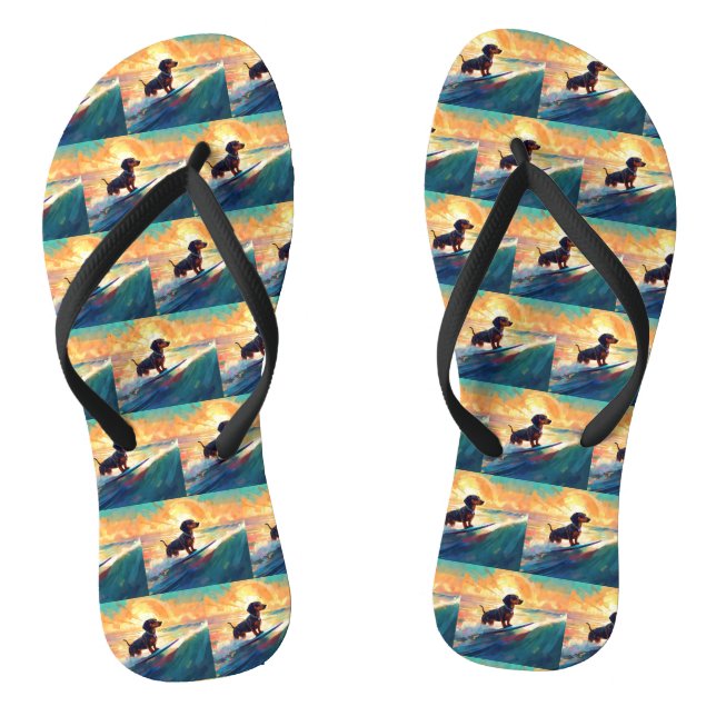 Dachshund Beach Surfing Painting Flip Flops (Footbed)