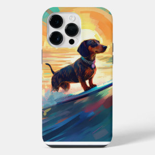 Dachshund Beach Surfing Painting iPhone 14 Pro Max Case