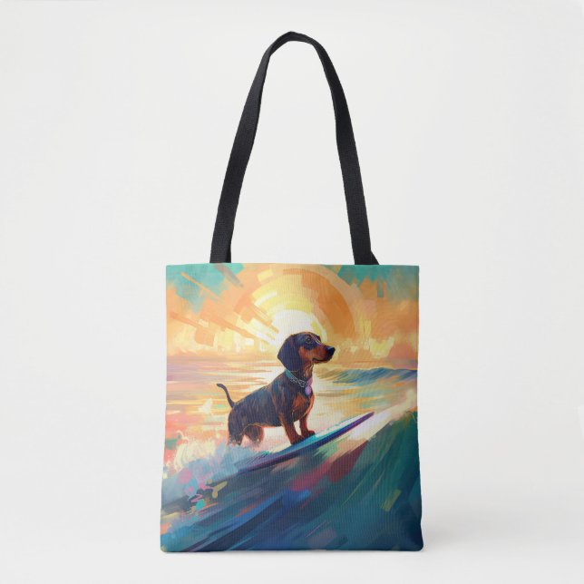 Dachshund Beach Surfing Painting Tote Bag (Front)