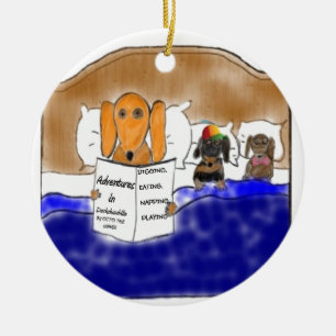 Dachshund Bedtime Story Ceramic Ornament