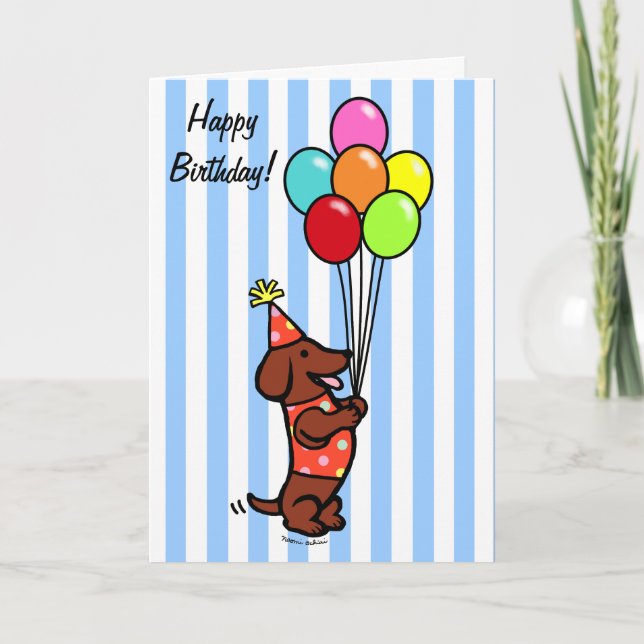 Dachshund Birthday Cartoon Balloons Card (Front)