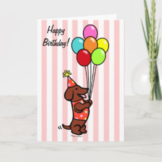 Dachshund Birthday Cartoon Balloons Card