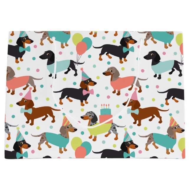 Dachshund Birthday Party Celebration Large Gift Bag (Front)