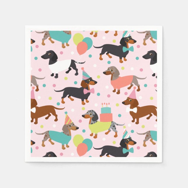 Dachshund Birthday Party Celebration Napkin (Front)