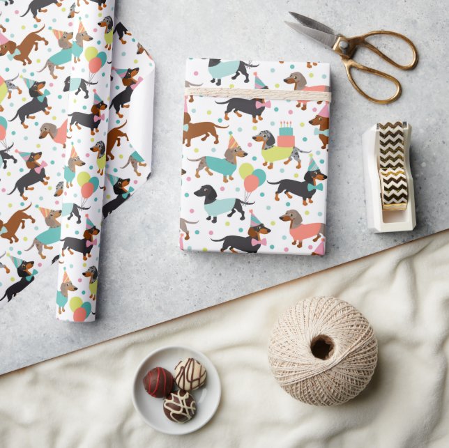 Dachshund Birthday Party Celebration Wrapping Paper (Crafts)