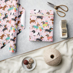 Dachshund Birthday Party Celebration Wrapping Paper
