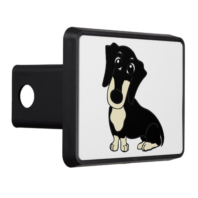 dachshund black and cream cartoon trailer hitch cover (Right)