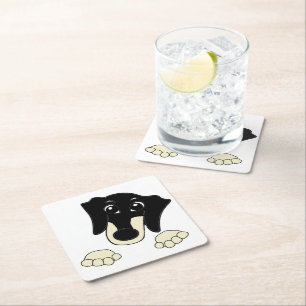 Dachshund black and cream peeking cartoon square paper coaster
