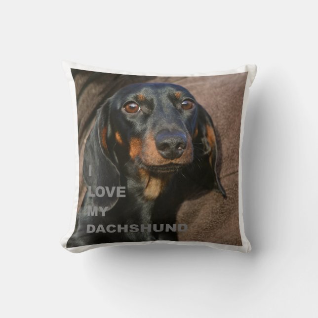 dachshund-black and tan love w pic throw pillow (Front)