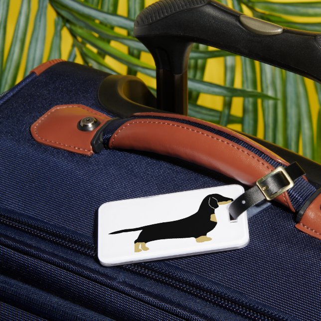 dachshund black and tan silhouette luggage tag (Front Insitu 3)