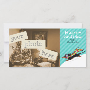 Dachshund Black/Tan Snow Christmas Blue Holiday Card