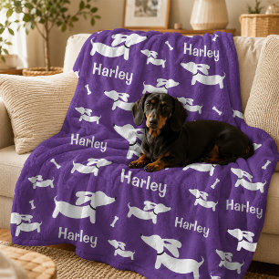 Dachshund Blanket Purple Personalized Doxie Moms