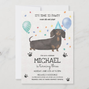Dachshund Blue Lets Pawty Birthday Invitation