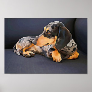 dachshund blue wall poster