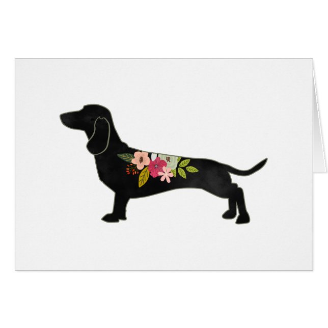Dachshund Bohemian Floral Silhouette (Front Horizontal)