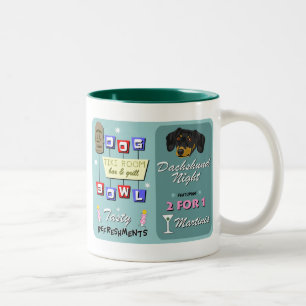 Dachshund Bowling Tiki Night Two-Tone Coffee Mug