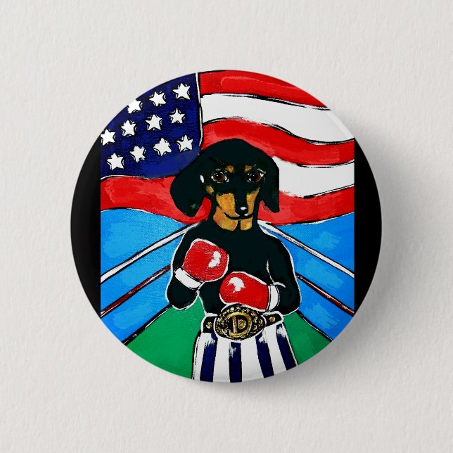 Dachshund Boxer 2 Inch Round Button (Front)