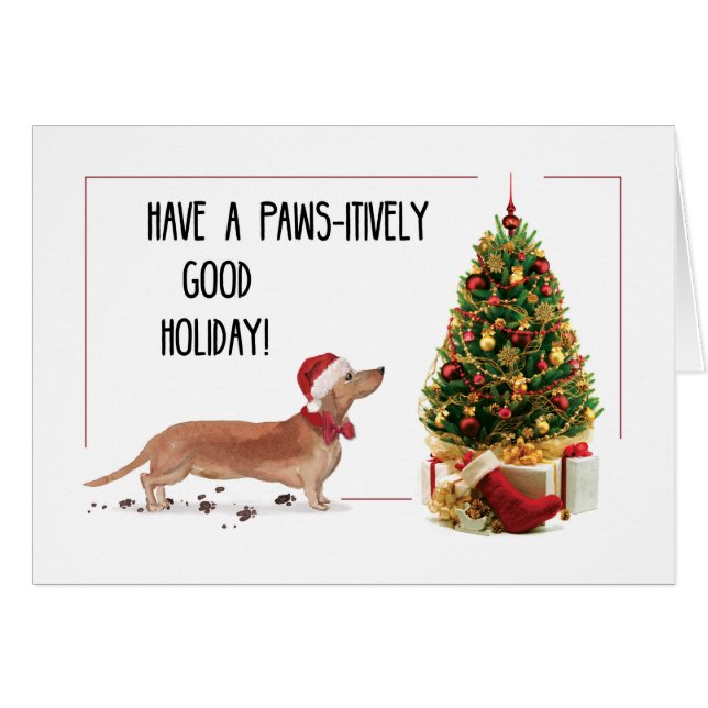 Dachshund brun amusant Noël Chien avec arbre (Devant horizontal)