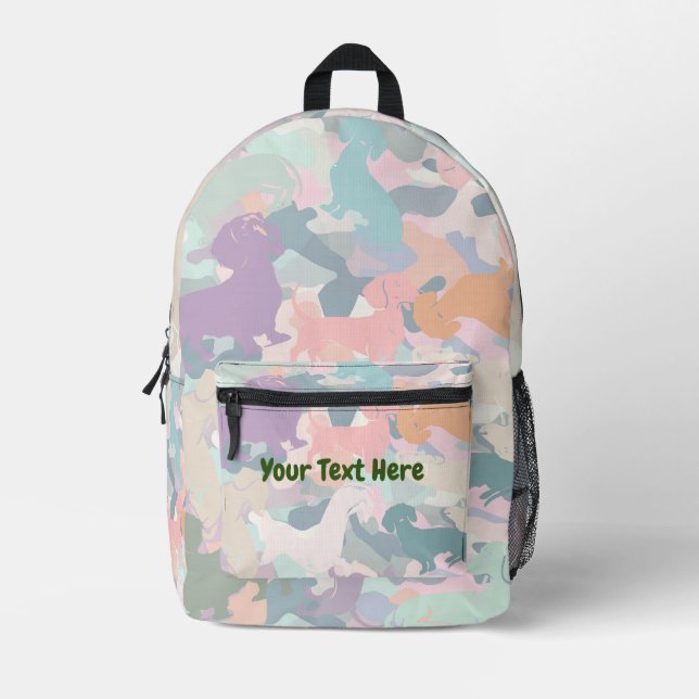  Dachshund Camo Printed Backpack (Front)