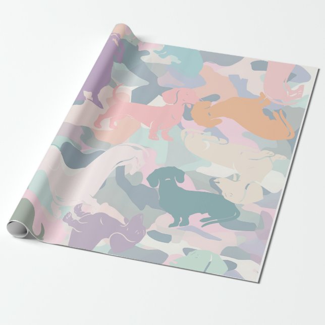 Dachshund Camo Wrapping Paper (Unrolled)