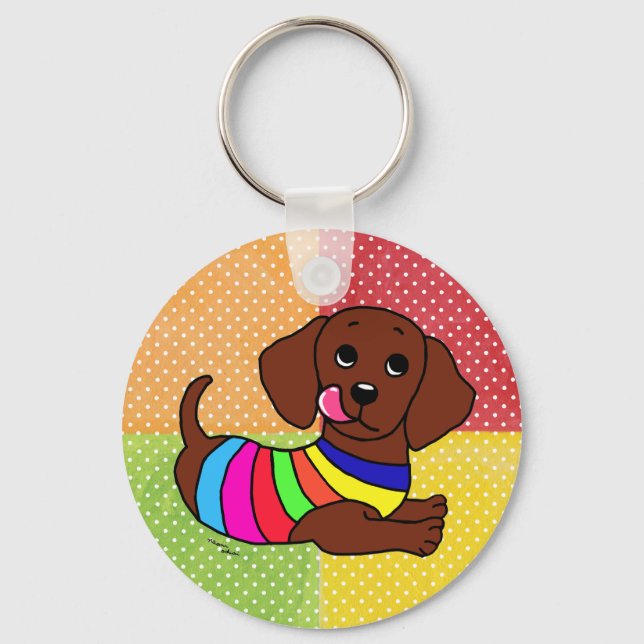 Dachshund Cartoon 1 mosaic Keychain (Front)