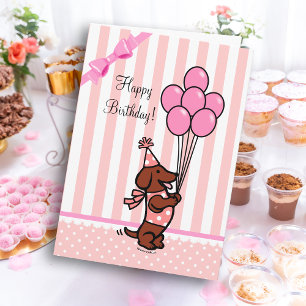 Dachshund Cartoon Birthday Pink Balloons Card