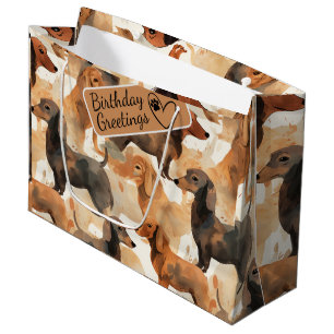 Dachshund Cartoon Heads seamless pattern Large Gift Bag