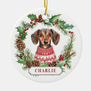 Dachshund Ceramic Circle Ornament