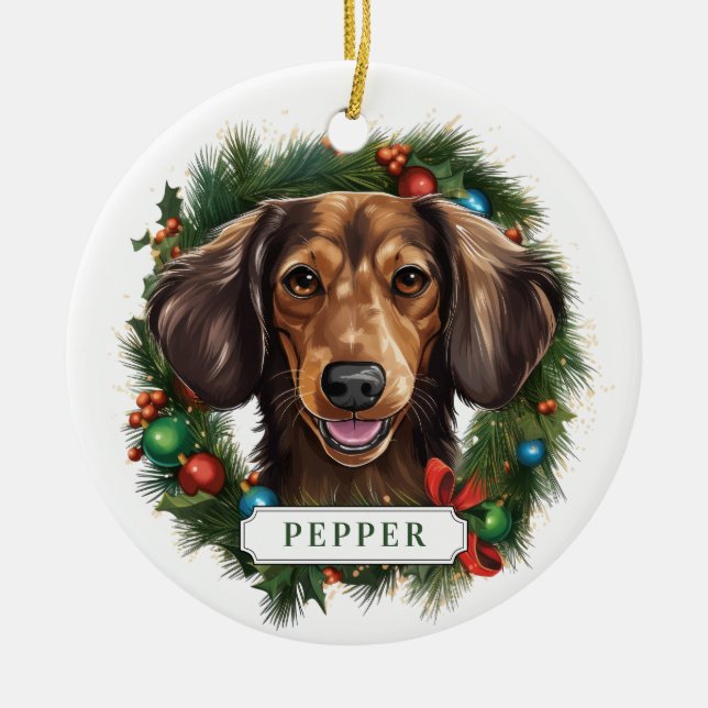 Dachshund Ceramic Circle Ornament (Front)