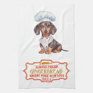 Dachshund Chef Baking Gingerbread Kitchen Towel