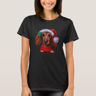 Dachshund Chiweenie Wiener Dog Santa Claus Hat Chr T-Shirt