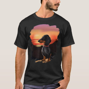 Dachshund Chiweenie Wiener Dog Sunset Vintage Retr T-Shirt