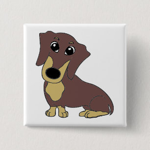 dachshund chocolate and tan cartoon 2 inch square button