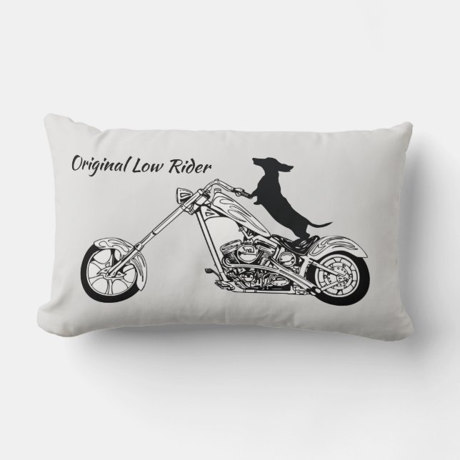 Dachshund Chopper Motorcycle Rider Lumbar Pillow (Front)