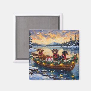 Dachshund Christmas Boat Holiday Magnet
