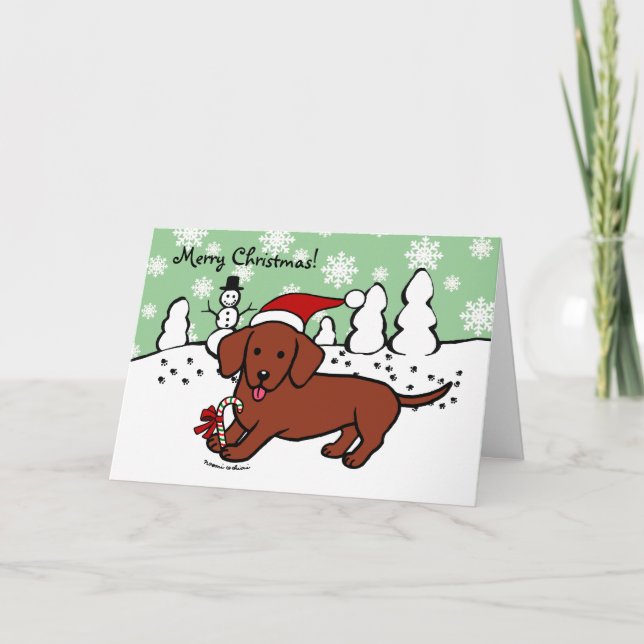 Dachshund Christmas Cartoon Holiday Card (Front)