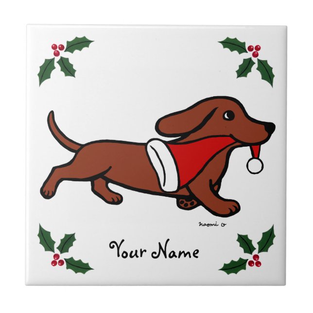 Dachshund Christmas Cartoon Snowflakes Tile (Front)