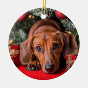Dachshund Christmas Ceramic Ornament