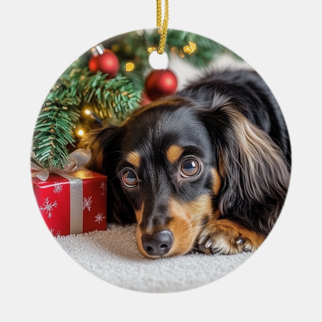 Dachshund Christmas Ceramic Ornament (Front)