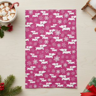 Dachshund Christmas Chef Gift Fuchsia   Kitchen Towel