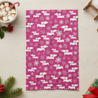 Dachshund Christmas Chef Gift Fuchsia   Kitchen Towel