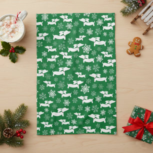 Dachshund Christmas Chef Gift Green  Kitchen Towel