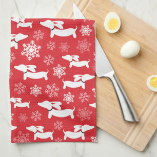 Dachshund Christmas Chef Gift Red Kitchen Towel