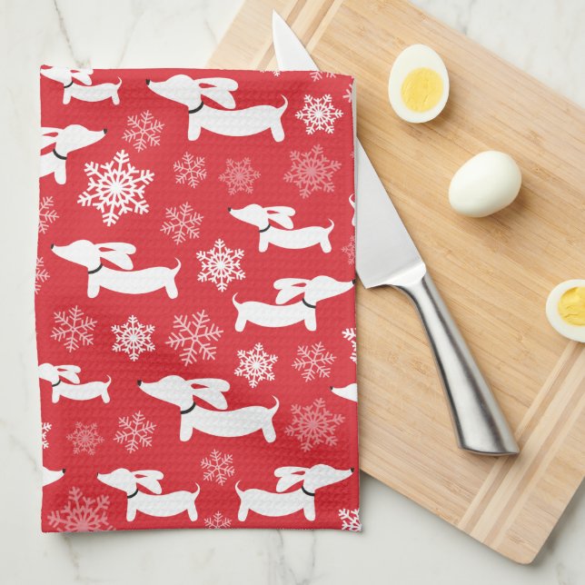 Dachshund Christmas Chef Gift Red Kitchen Towel (Quarter Fold)