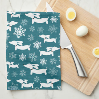 Dachshund Christmas Chef Gift Teal  Kitchen Towel
