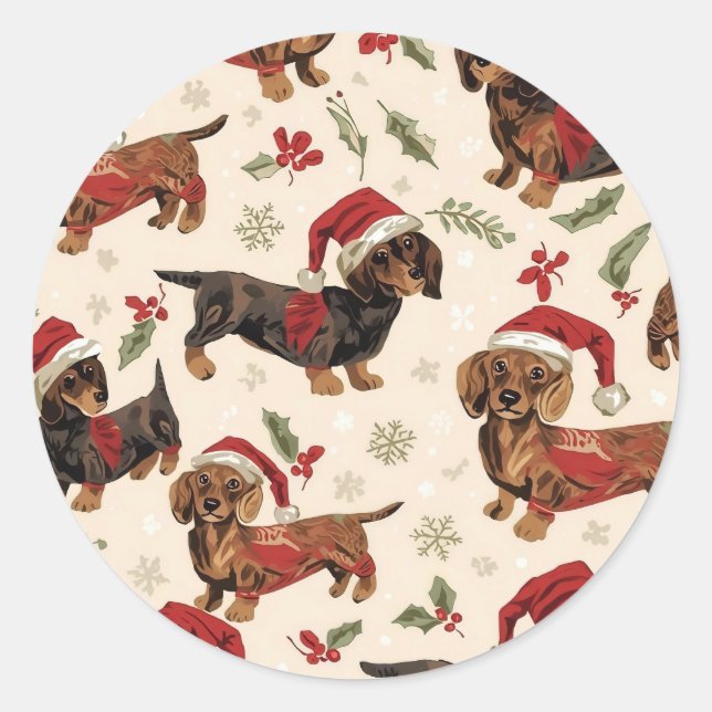 Dachshund christmas classic round sticker (Front)