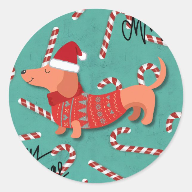 Dachshund christmas classic round sticker (Front)