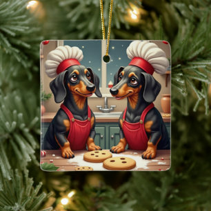 Dachshund Christmas Cookie Bakers Holiday Painting Ceramic Ornament